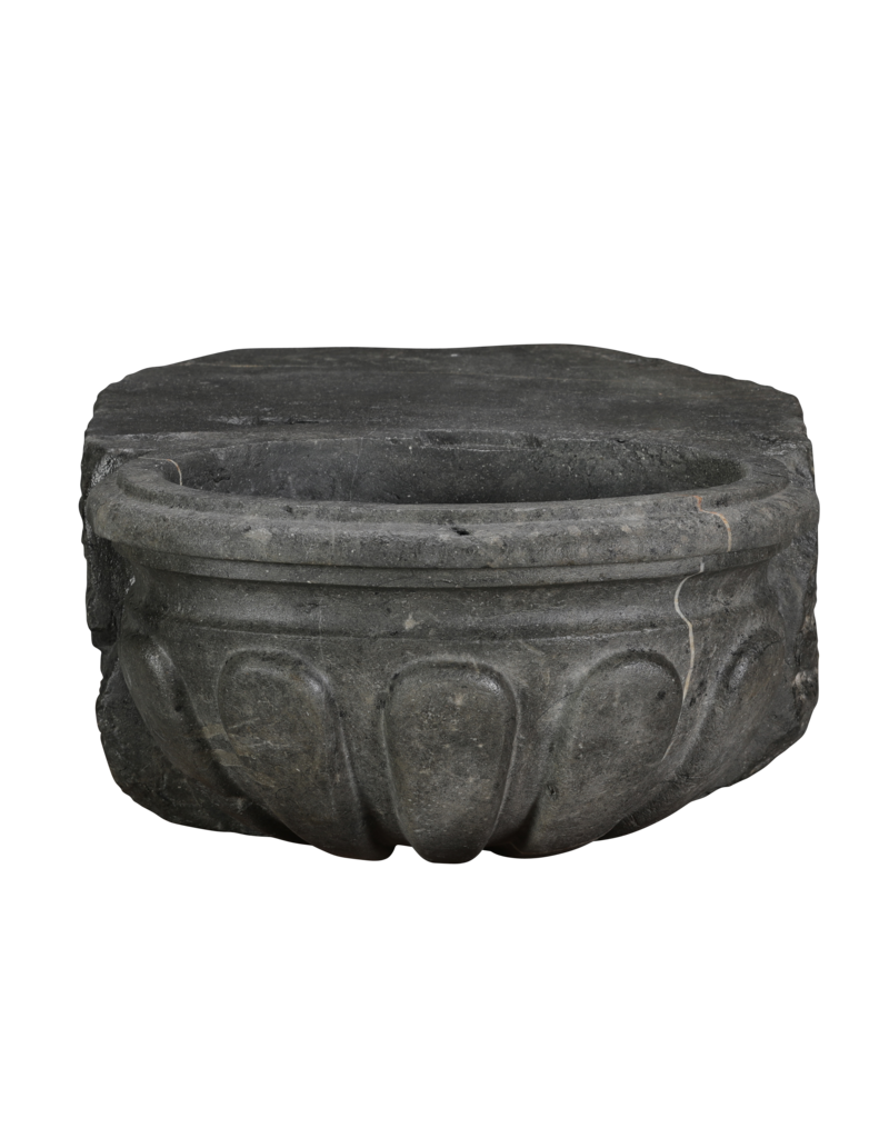 Maison Leon Van den Bogaert Rare Antique Belgian Blue Limestone Benetier – Hand Carved Sculptural Wall Basin in Oxidised Hardstone for Luxury Powder Room or Guest Restroom