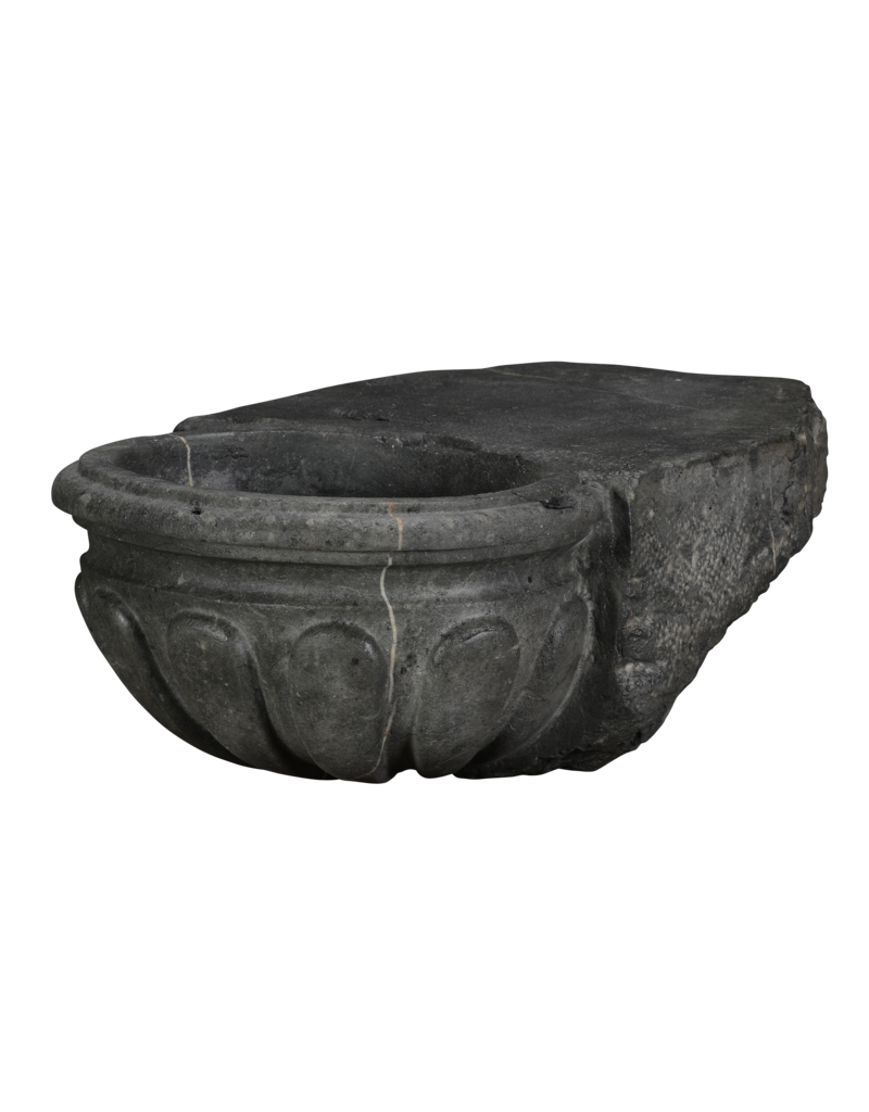 Maison Leon Van den Bogaert Rare Antique Belgian Blue Limestone Benetier – Hand Carved Sculptural Wall Basin in Oxidised Hardstone for Luxury Powder Room or Guest Restroom