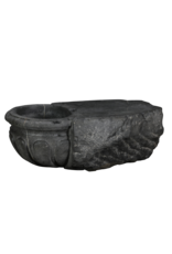 Maison Leon Van den Bogaert Rare Antique Belgian Blue Limestone Benetier – Hand Carved Sculptural Wall Basin in Oxidised Hardstone for Luxury Powder Room or Guest Restroom