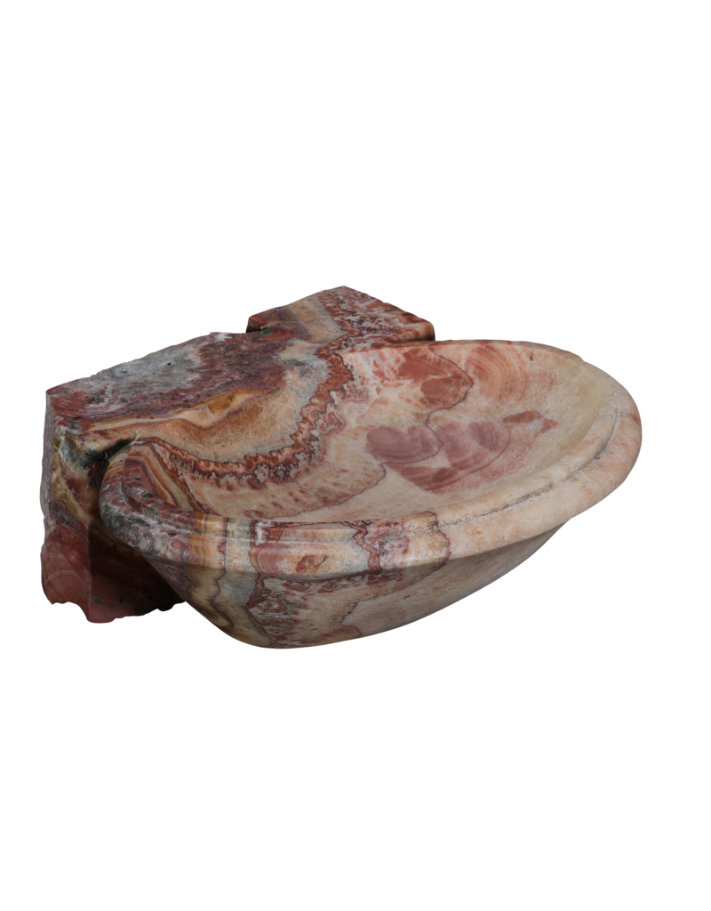 Original Antique Onyx Benitier Wall Basin – Hand Carved Water Font – Luxury Powder Room & Guest Restroom Sink