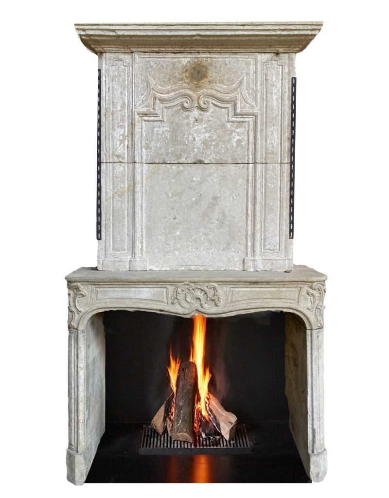 Classic Vintage Fireplace Surround In Limestone With Upper Mantle