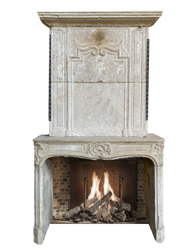 Maison Leon Van den Bogaert Classic Vintage Fireplace Surround In Limestone With Upper Mantle