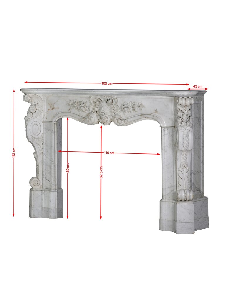 Uitzonderlijke 19e Eeuwse Victoriaanse Regency Schouw in Wit Carrara Marmer – Handgesneden Sculpturale Antieke Schouw
