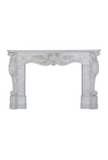 Uitzonderlijke 19e Eeuwse Victoriaanse Regency Schouw in Wit Carrara Marmer – Handgesneden Sculpturale Antieke Schouw
