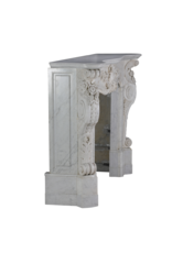 Uitzonderlijke 19e Eeuwse Victoriaanse Regency Schouw in Wit Carrara Marmer – Handgesneden Sculpturale Antieke Schouw