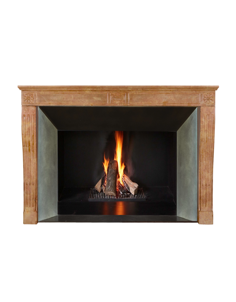 Maison Leon Van den Bogaert 19th Century French Louis XVI Antique Fireplace Mantel in Bourgogne Rose Hard-Stone – Hand-Carved Architectural Surround