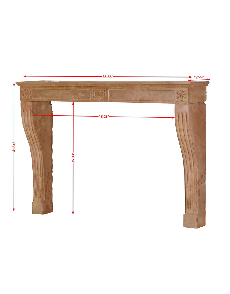 Maison Leon Van den Bogaert Cheminée ancienne Louis XVI du XIXe siècle en pierre de Bourgogne rose – Entourage sculpté main