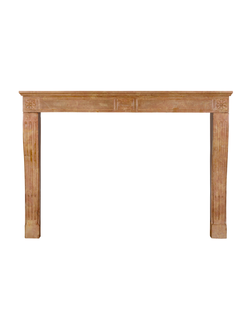 Maison Leon Van den Bogaert Französischer Louis XVI Kamin aus dem 19. Jahrhundert aus Bourgogne Rosé Naturstein – Handgeschnitzte Umrahmung