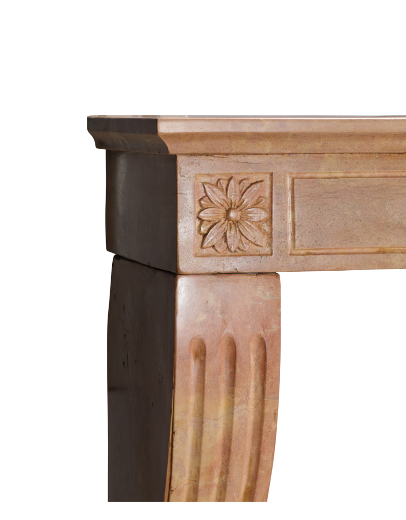 Maison Leon Van den Bogaert 19th Century French Louis XVI Antique Fireplace Mantel in Bourgogne Rose Hard-Stone – Hand-Carved Architectural Surround
