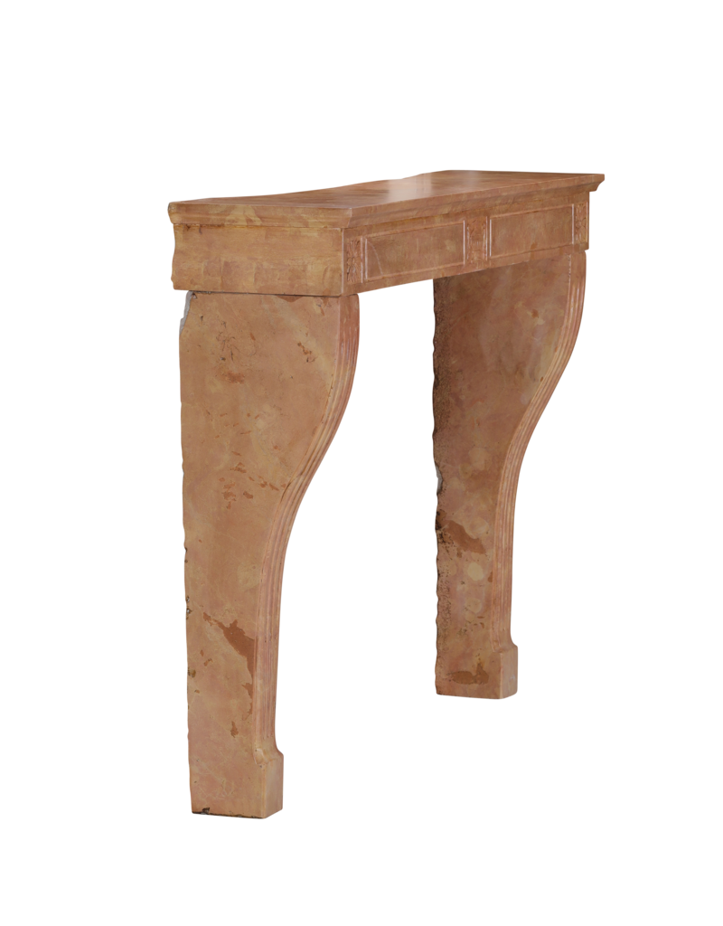 Maison Leon Van den Bogaert 19e-eeuwse Franse Louis XVI antieke schouw in Bourgogne roze natuursteen – Handgesneden haardomlijsting