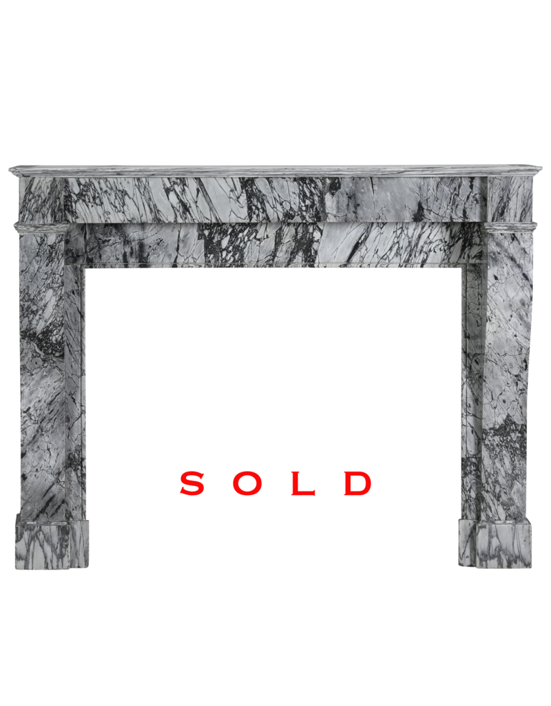 Maison Leon Van den Bogaert Classic French 19th Century Apartment Fireplace Surround in Rare Italian Bleu Fleuri Marble (Bardiglio Fiorito) – Minimal Sculptural Design