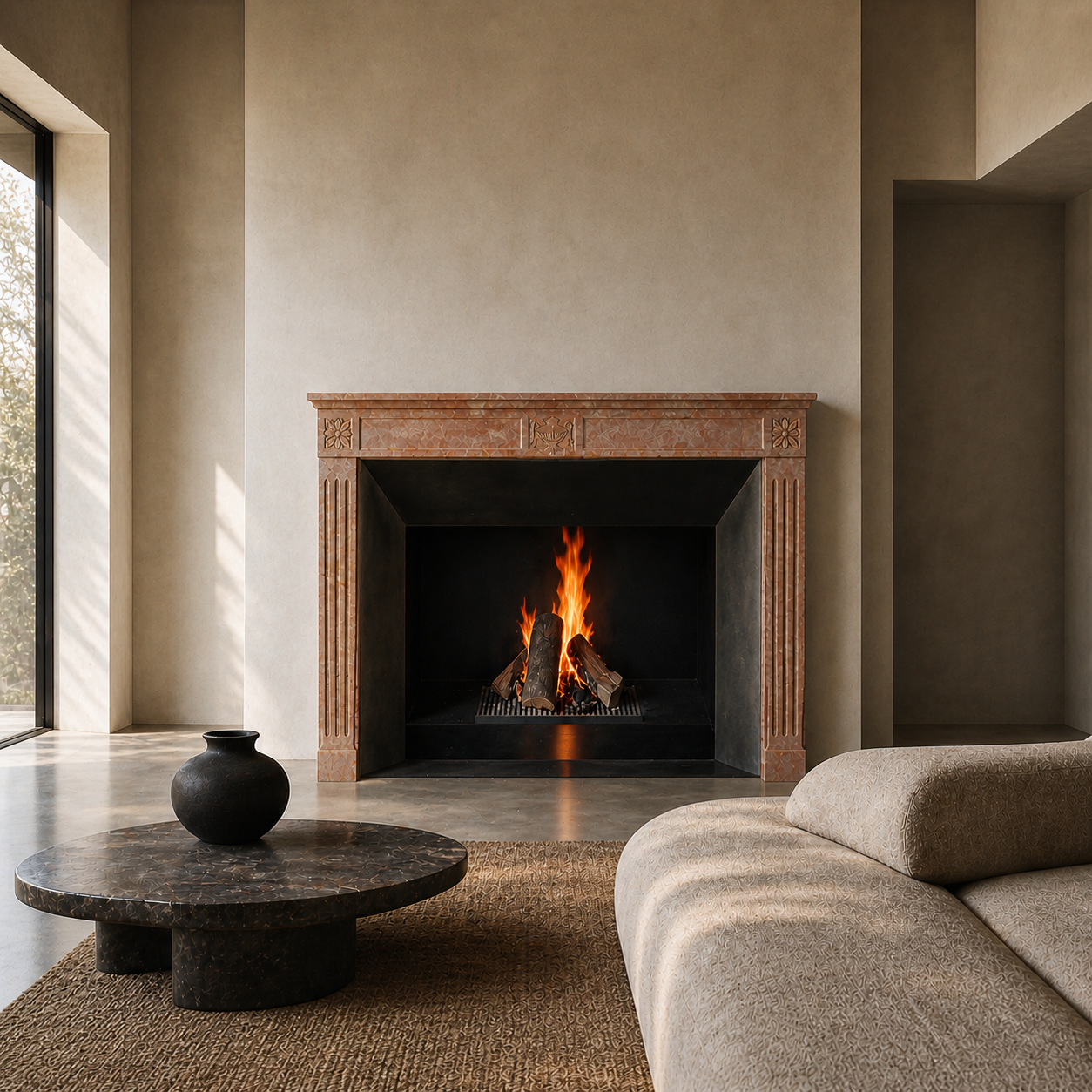 Cheminée Ancienne comme Élément Architectural dans un Intérieur Contemporain