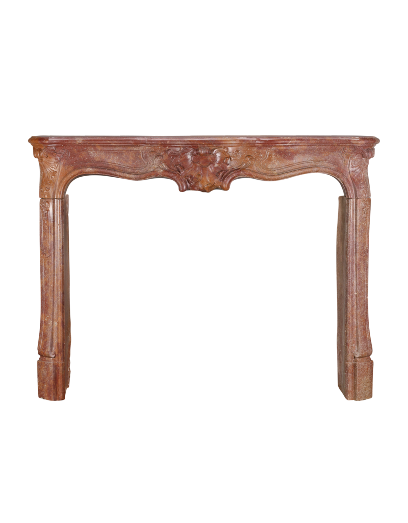Maison Leon Van den Bogaert 18th-Century Rococo Ornamental Fireplace In Reddish-Brown Stone or Porphyry-Like Marble Stone