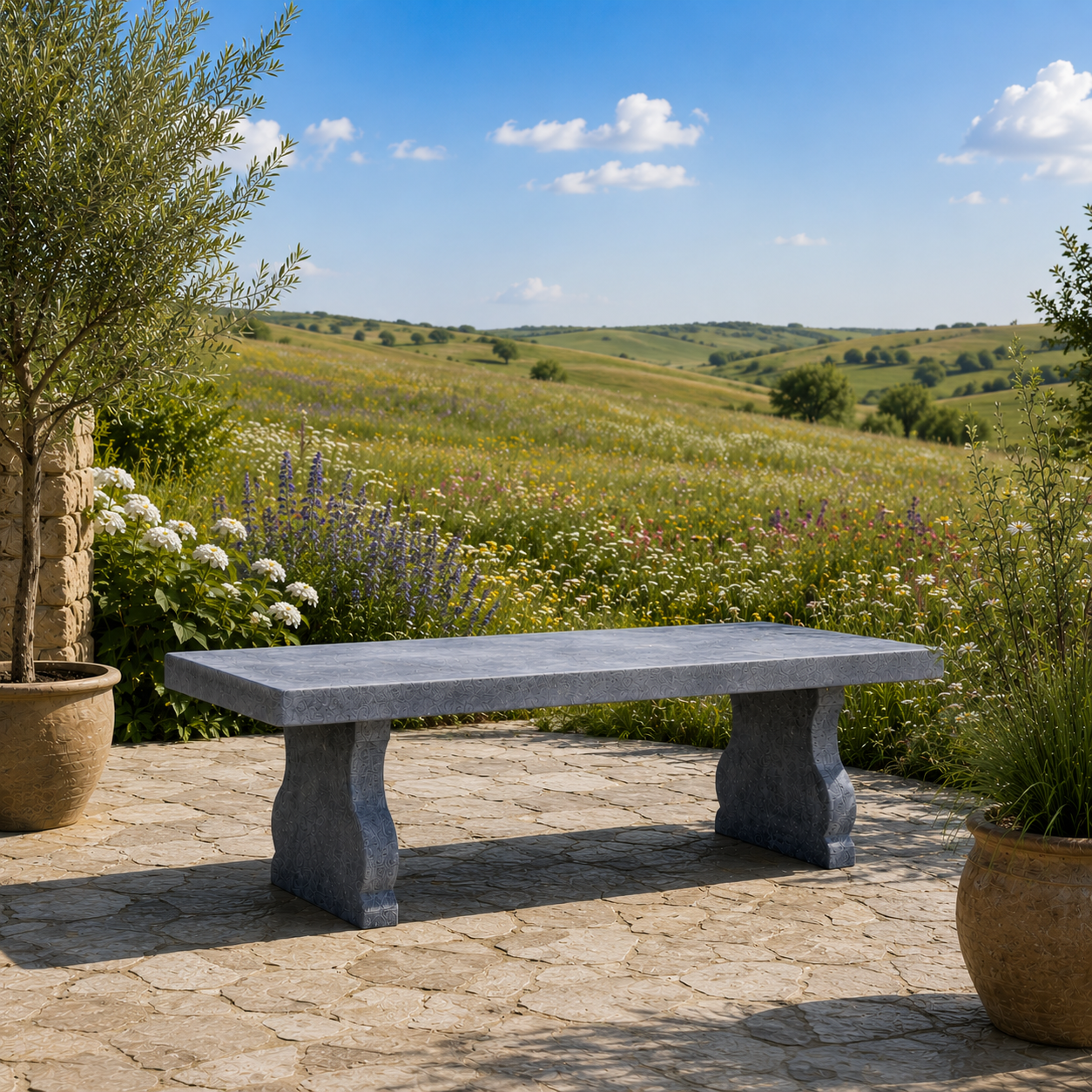 Outdoor Table Stronger Than Time in Belgian Bleu Hard Stone
