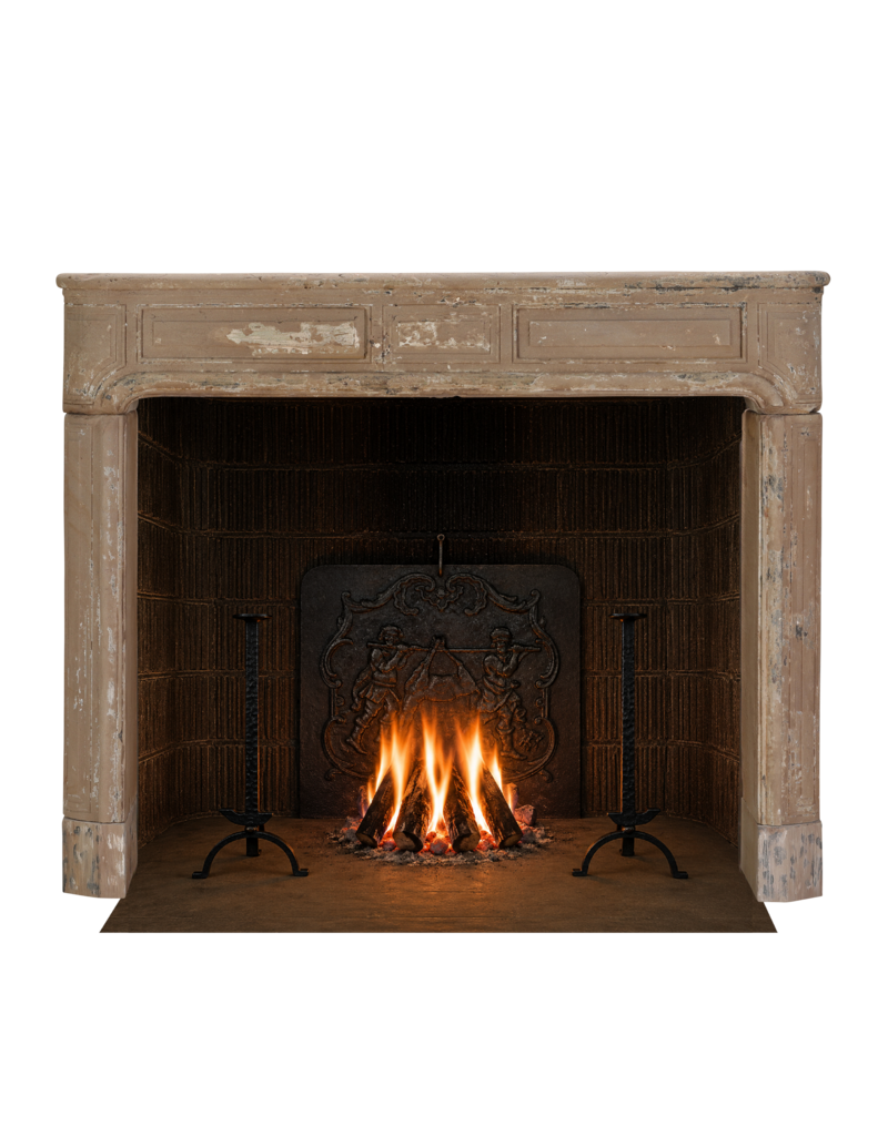 Original 17th Century French Louis XIV Limestone Fireplace Surround with Authentic Rustic Patina Remains