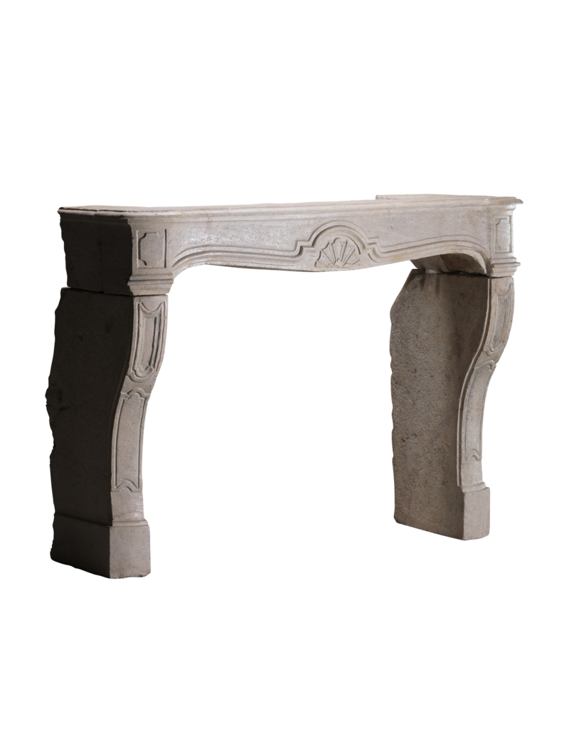 Maison Leon Van den Bogaert Original 18th Century French Late Louis XIV Limestone Fireplace Surround with Sculptural Shell Motif
