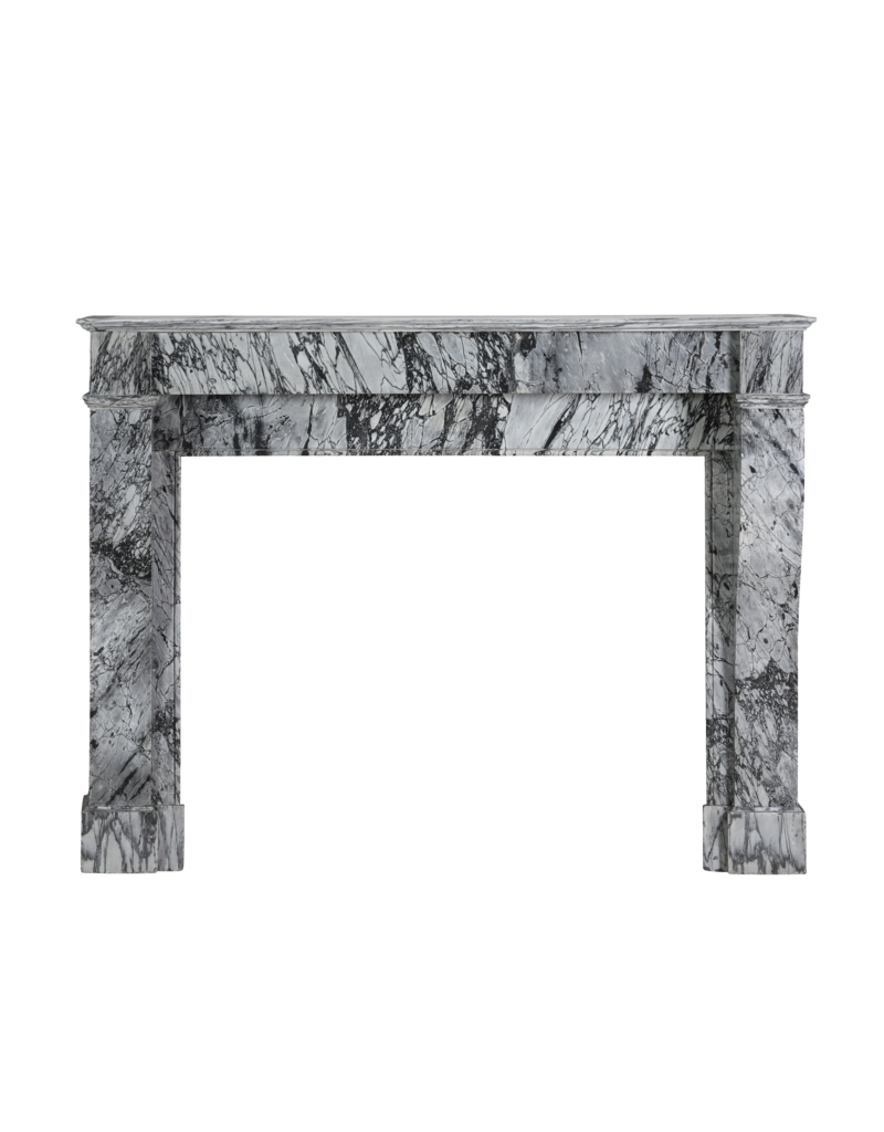 Classic French 19th Century Apartment Fireplace Surround in Rare Italian Bleu Fleuri Marble (Bardiglio Fiorito) – Minimal Sculptural Design