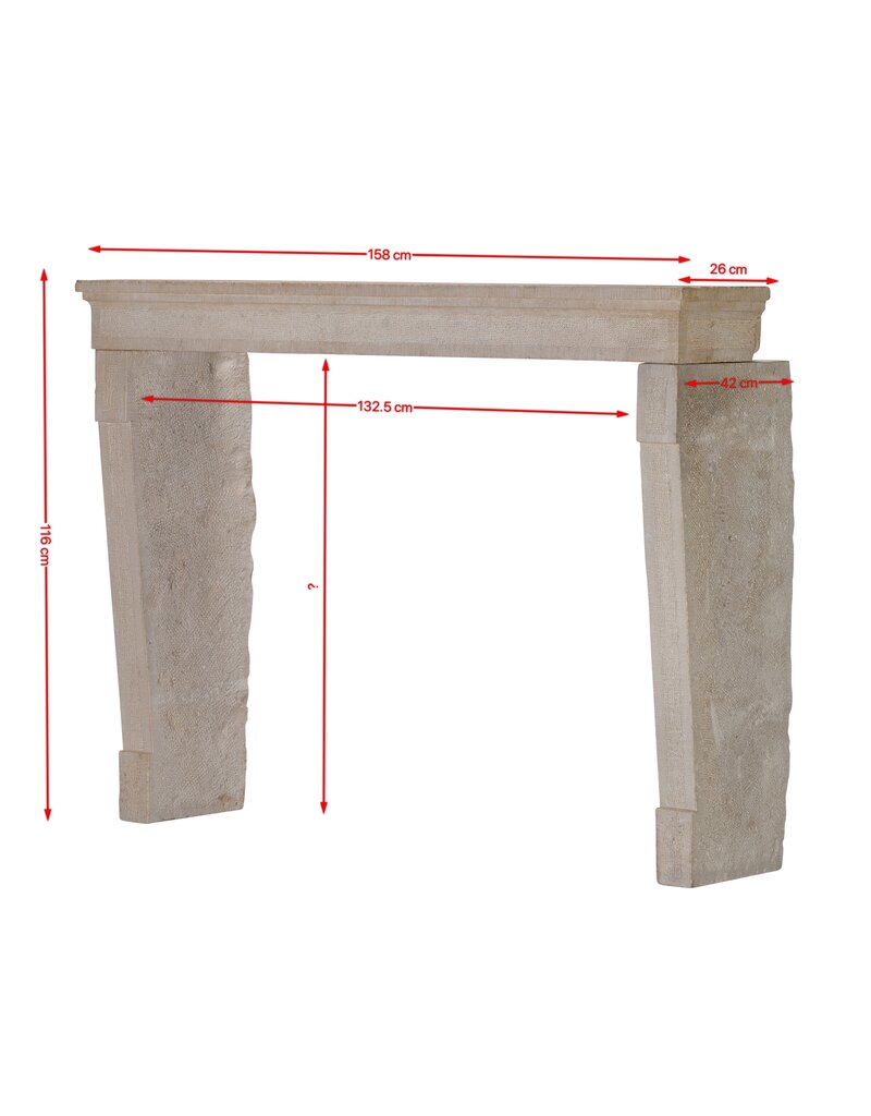 Maison Leon Van den Bogaert 17th Century Rustic French Hard Limestone Fireplace Mantel with Hand-Carved Hammered and Chamfered Details