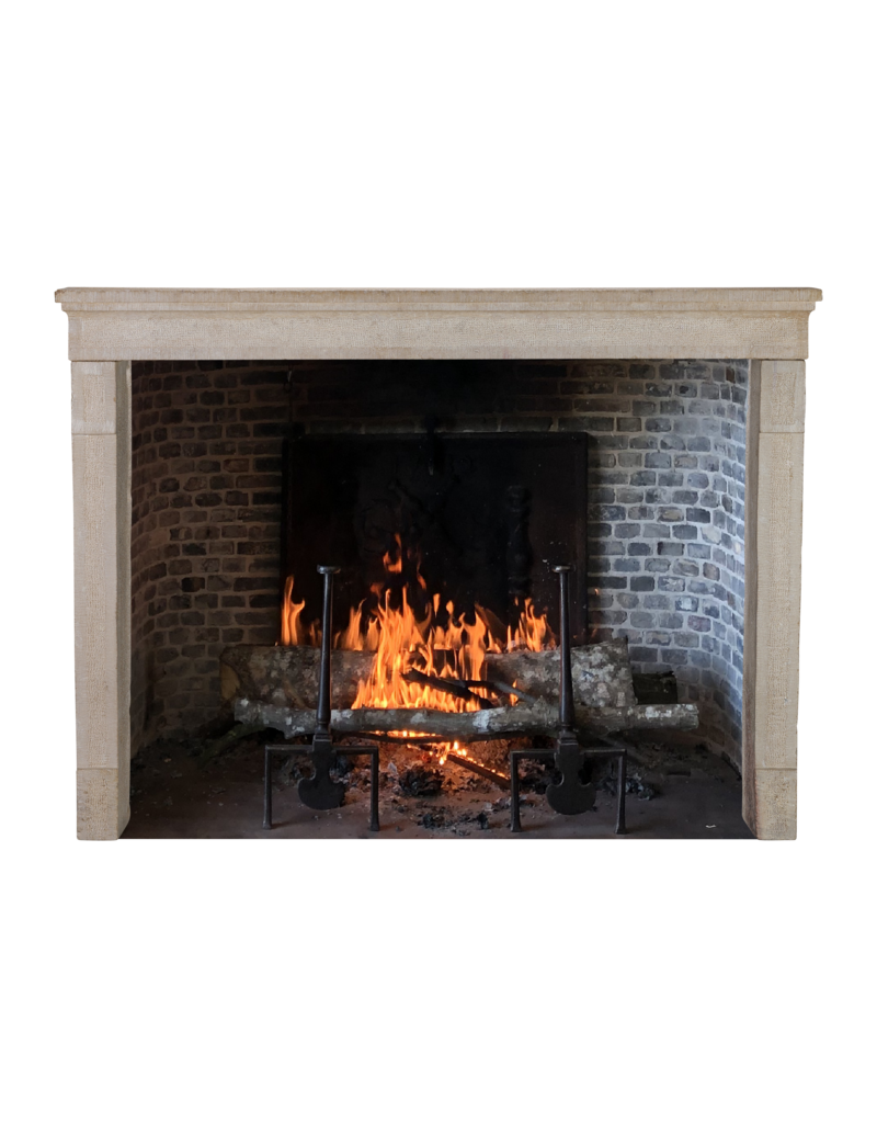Maison Leon Van den Bogaert 17th Century Rustic French Hard Limestone Fireplace Mantel with Hand-Carved Hammered and Chamfered Details