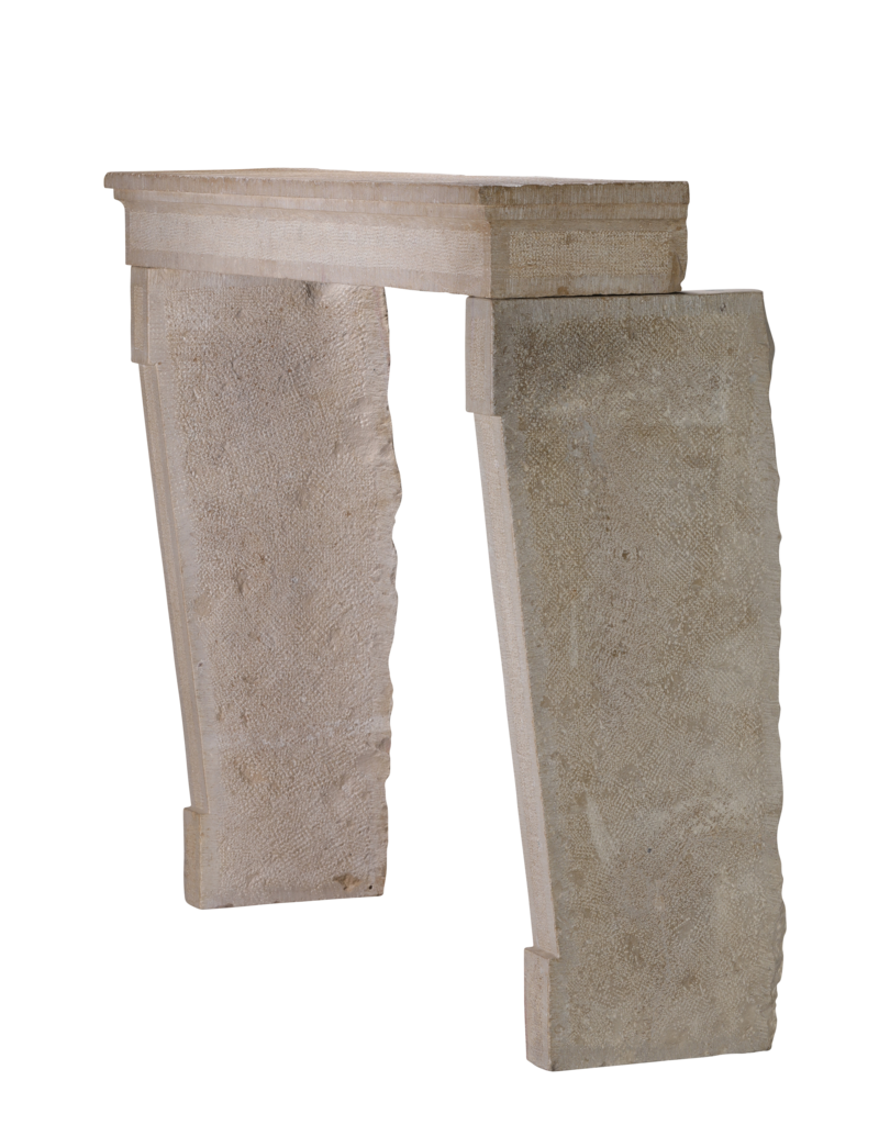 Maison Leon Van den Bogaert 17th Century Rustic French Hard Limestone Fireplace Mantel with Hand-Carved Hammered and Chamfered Details