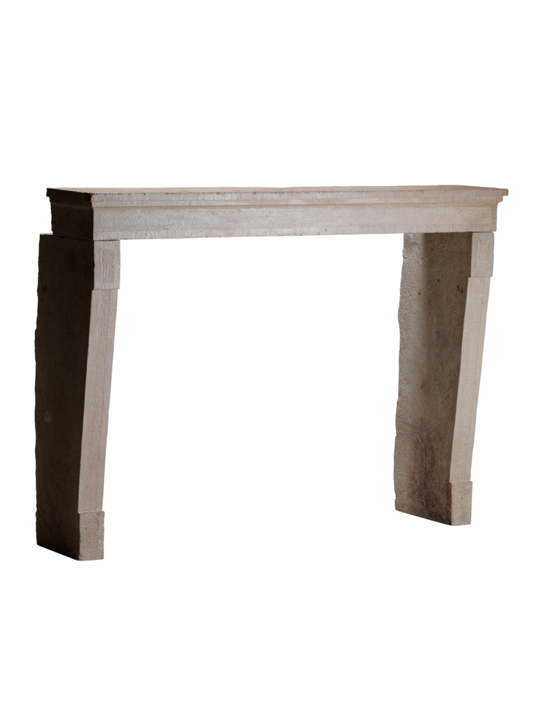 Maison Leon Van den Bogaert 17th Century Rustic French Hard Limestone Fireplace Mantel with Hand-Carved Hammered and Chamfered Details