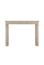 Maison Leon Van den Bogaert 17th Century Rustic French Hard Limestone Fireplace Mantel with Straight Fronton, Straight Jambs and Hand-Carved Hammered Texture