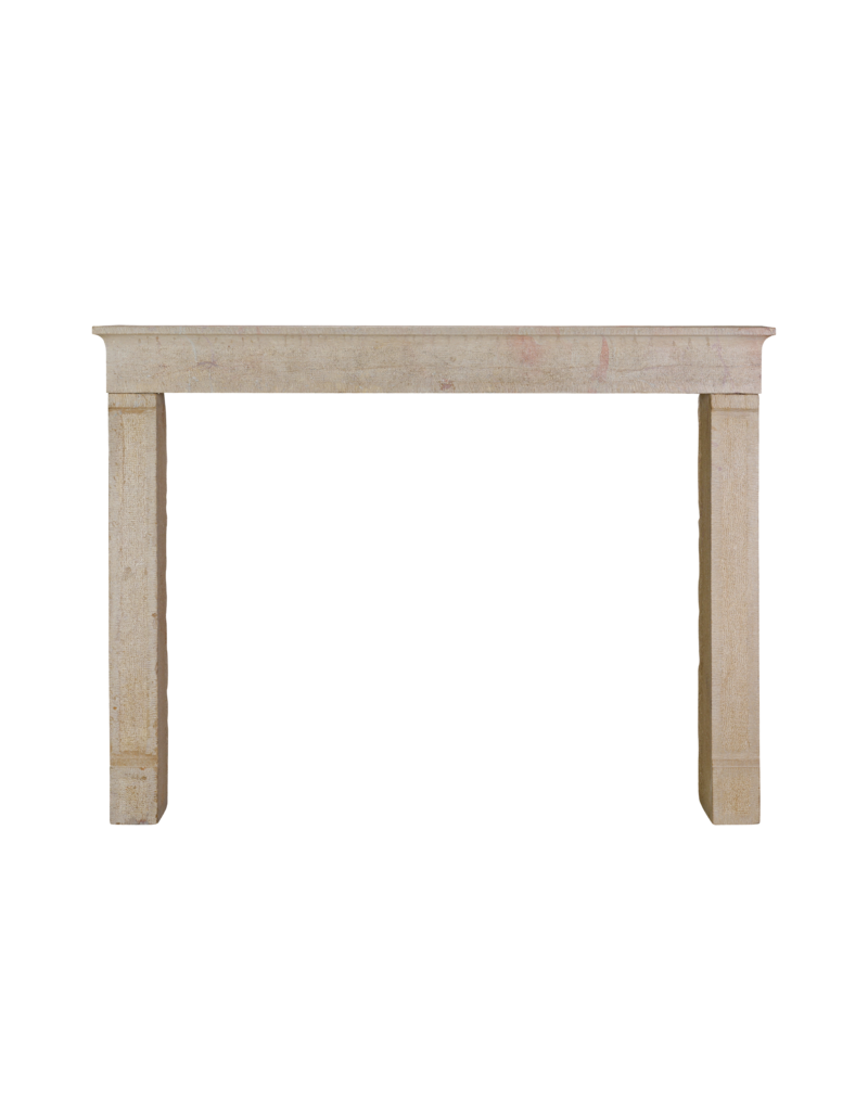 Maison Leon Van den Bogaert 17th Century Rustic French Hard Limestone Fireplace Mantel with Straight Fronton, Straight Jambs and Hand-Carved Hammered Texture