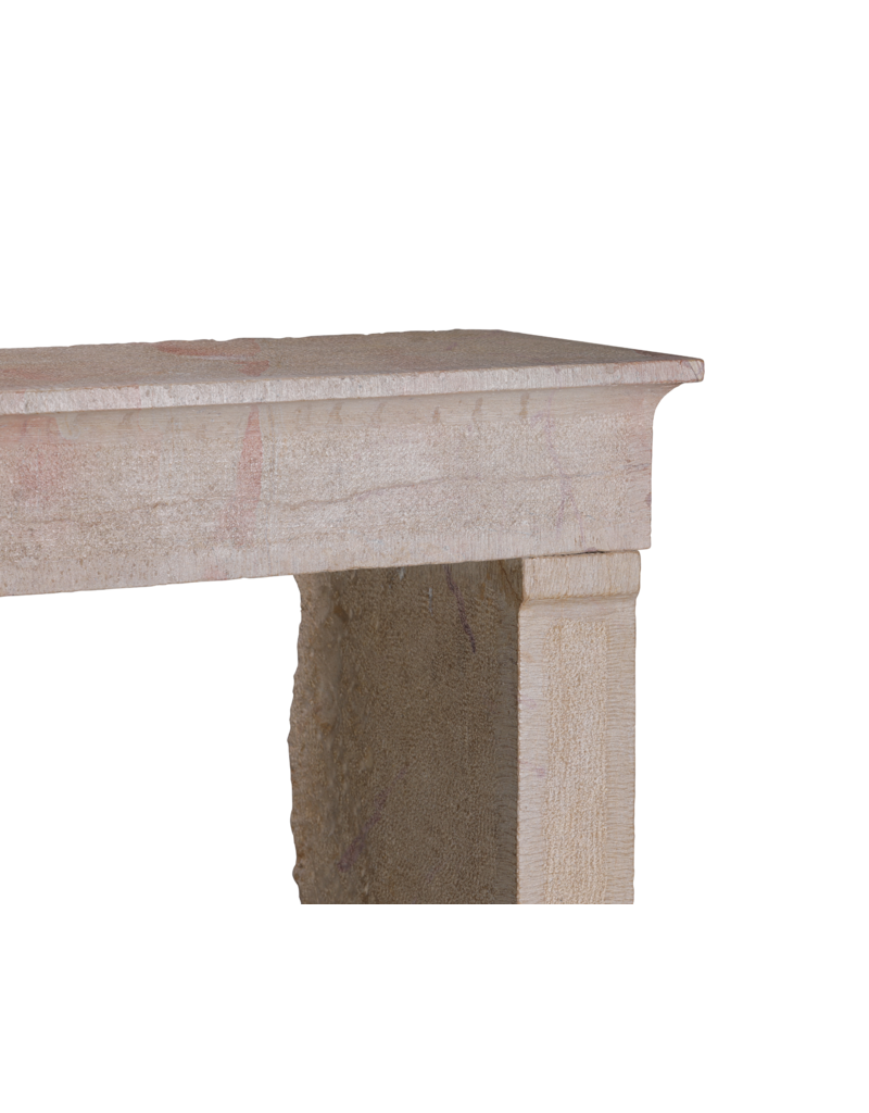 Maison Leon Van den Bogaert 17th Century Rustic French Hard Limestone Fireplace Mantel with Straight Fronton, Straight Jambs and Hand-Carved Hammered Texture