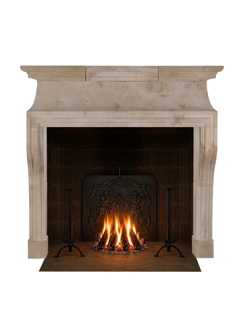 Massangis Jaune French Limestone Fireplace Mantel, Late 20th Century Architectural Surround for Large Open Firebox