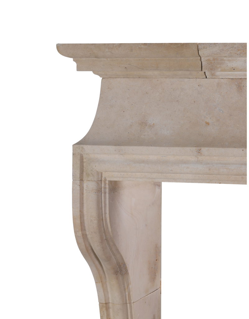 Massangis Jaune French Limestone Fireplace Mantel, Late 20th Century Architectural Surround for Large Open Firebox