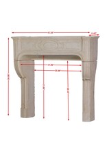 Extra Small French 18th-Century Classic Limestone Fireplace Mantel – Antique White-Beige Stone Surround, 105.5 cm Wide