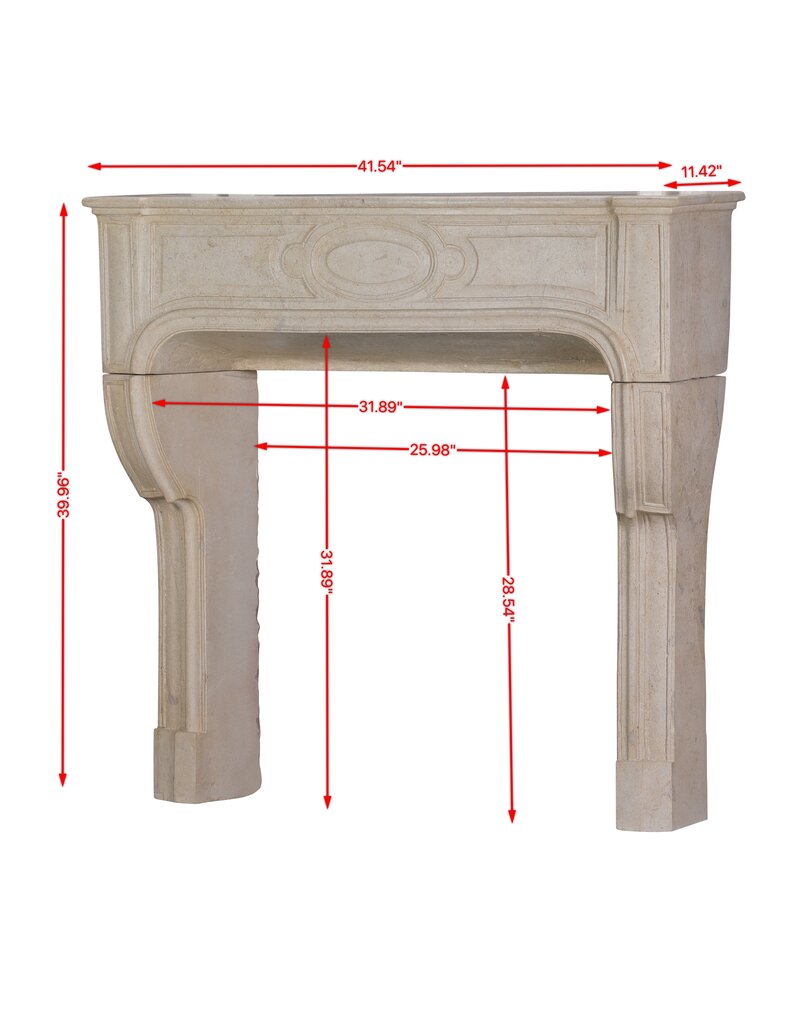Extra Small French 18th-Century Classic Limestone Fireplace Mantel – Antique White-Beige Stone Surround, 105.5 cm Wide