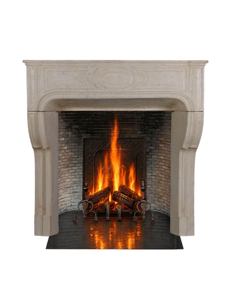 Extra Small French 18th-Century Classic Limestone Fireplace Mantel – Antique White-Beige Stone Surround, 105.5 cm Wide