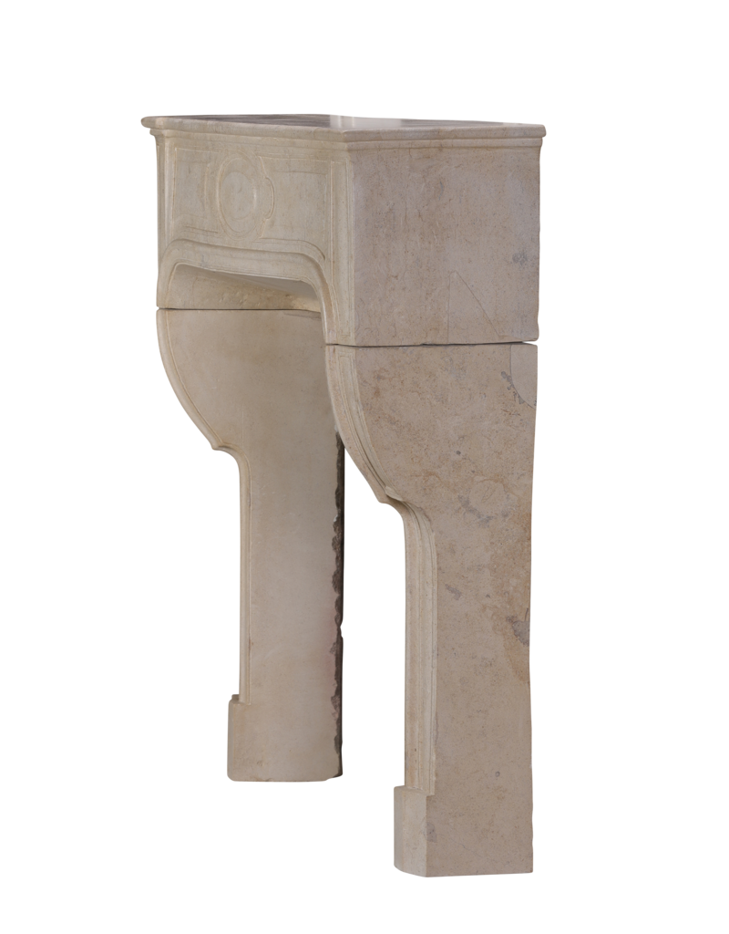 Extra Small French 18th-Century Classic Limestone Fireplace Mantel – Antique White-Beige Stone Surround, 105.5 cm Wide