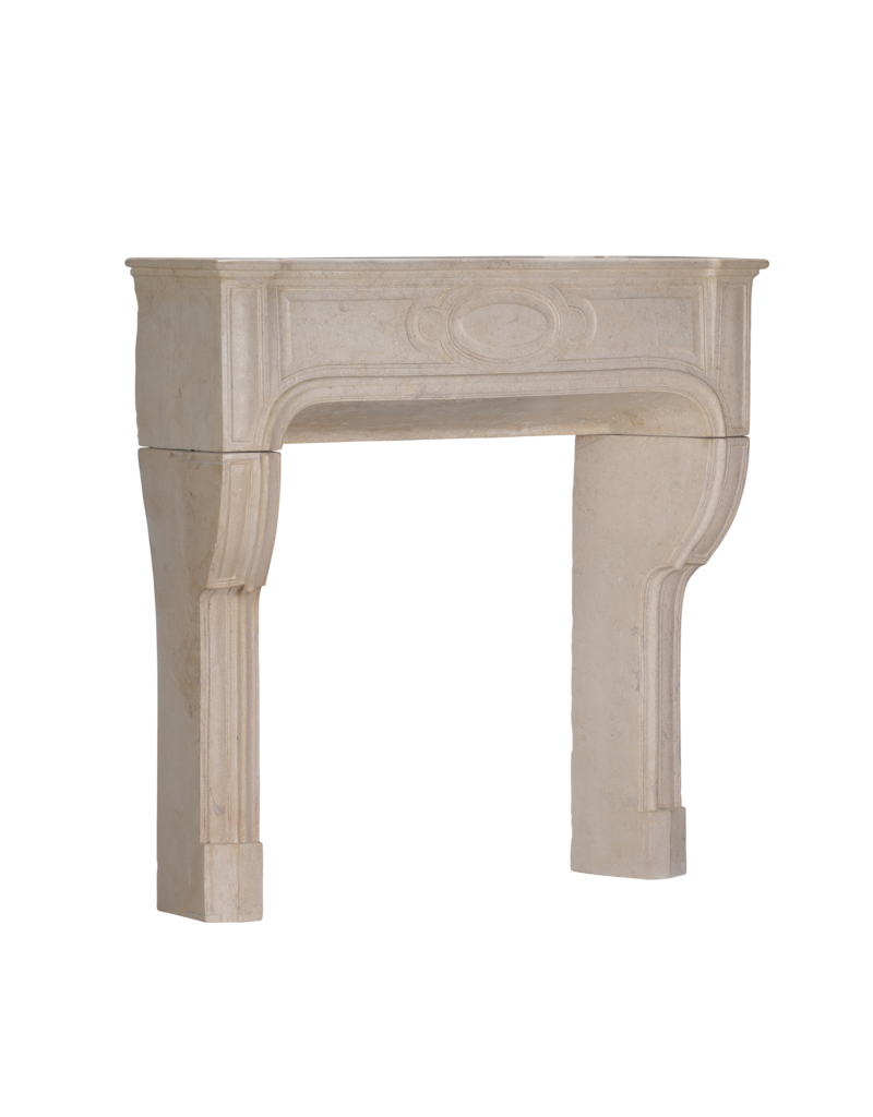 Extra Small French 18th-Century Classic Limestone Fireplace Mantel – Antique White-Beige Stone Surround, 105.5 cm Wide
