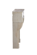 Extra kleine Franse 18e-eeuwse klassieke kalkstenen schouw – antieke wit-beige stenen schouwmantel van 105,5 cm breed