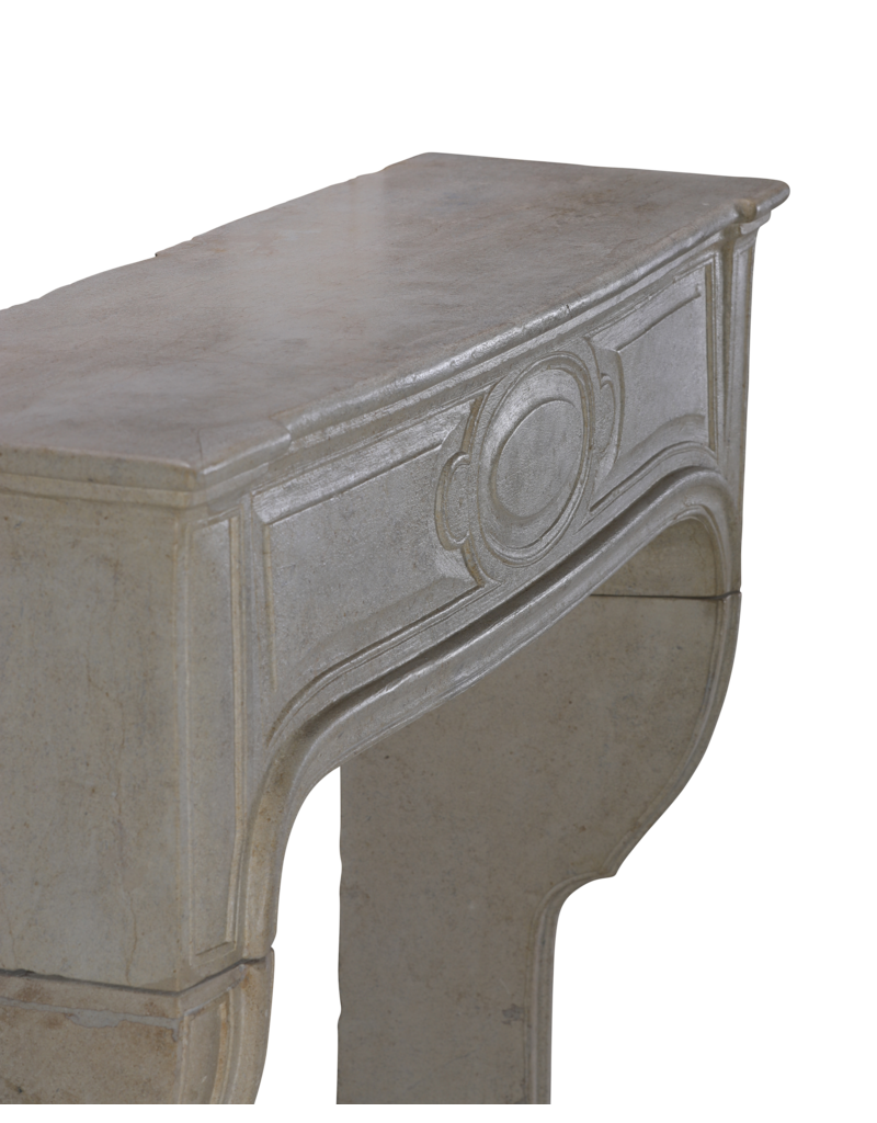 Extra Small French 18th-Century Classic Limestone Fireplace Mantel – Antique White-Beige Stone Surround, 105.5 cm Wide