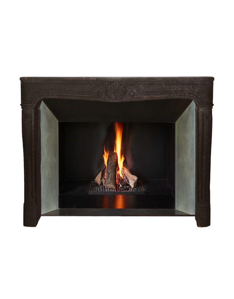 Exquisite French LXIV Transition Régence Fireplace Mantel in Dark Aubergine Lava Stone – 18th Century Antique Architectural Surround, 146 cm Width