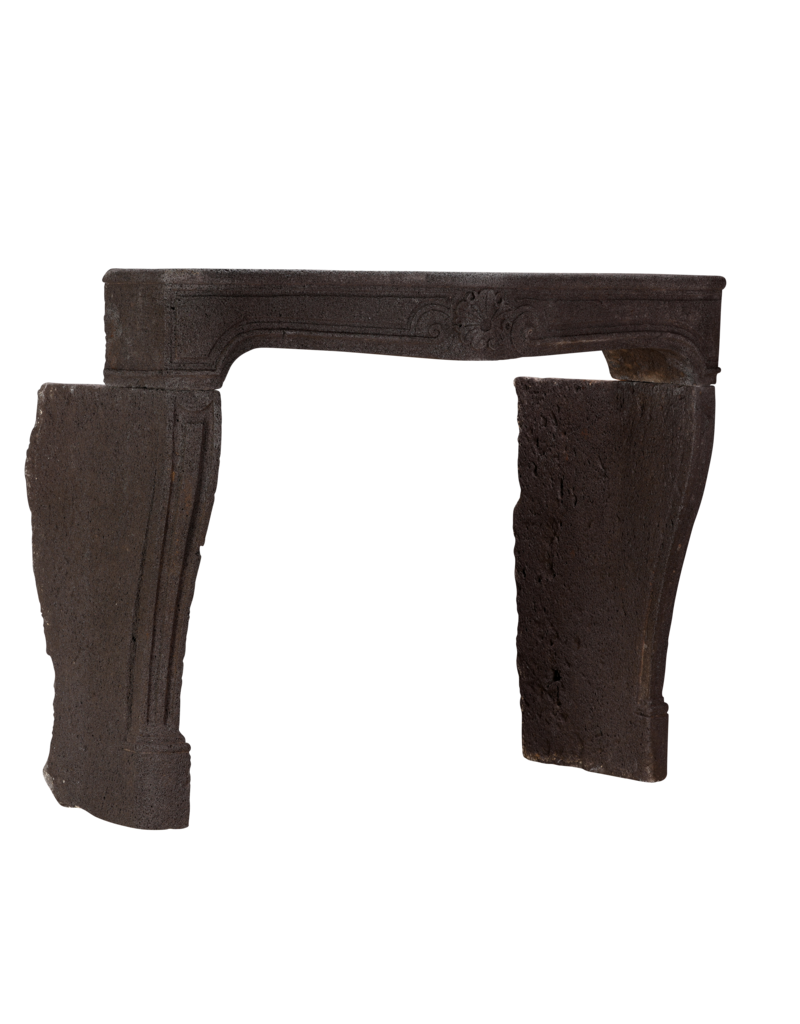 Exquisite French LXIV Transition Régence Fireplace Mantel in Dark Aubergine Lava Stone – 18th Century Antique Architectural Surround, 146 cm Width
