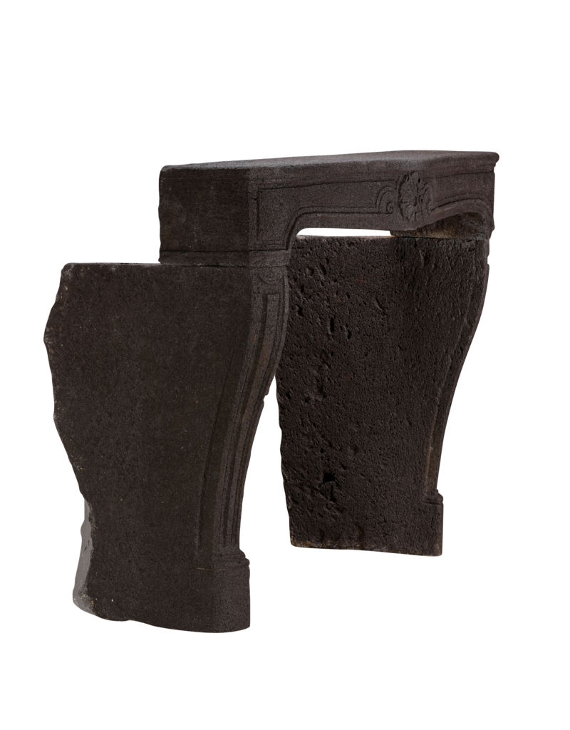 Exquisite French LXIV Transition Régence Fireplace Mantel in Dark Aubergine Lava Stone – 18th Century Antique Architectural Surround, 146 cm Width