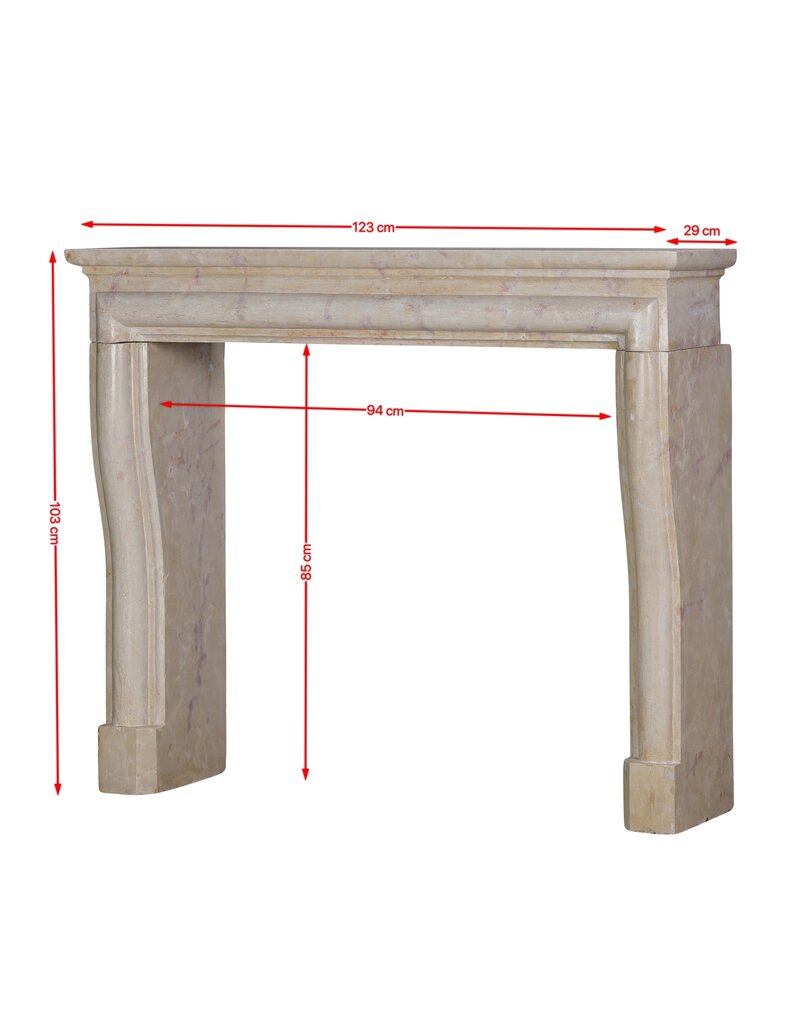 Chimenea de Piedra Marmórea de Borgoña, Finales del Siglo XX — Repisa Elegante y Compacta, 123 cm de Ancho