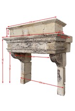Maison Leon Van den Bogaert Authentic French Louis XIII Limestone Fireplace Mantel with Monumental Upper Mantel – 17th Century Castle Fireplace Surround in Warm Patinated Natural Stone