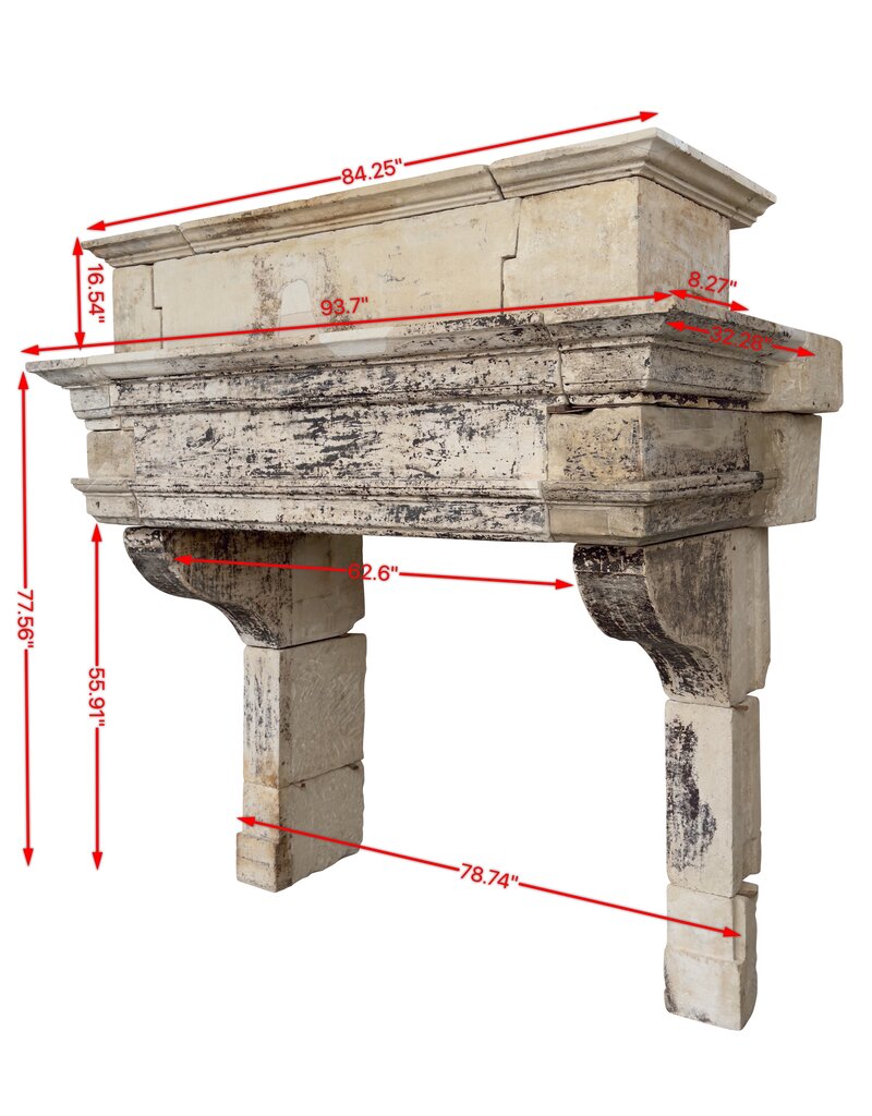 Maison Leon Van den Bogaert Monumental Chimenea Francesa Original Luis XIII De Piedra Caliza Con Sobremantel – Auténtica Chimenea De Castillo Francés