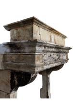 Maison Leon Van den Bogaert Authentic French Louis XIII Limestone Fireplace Mantel with Monumental Upper Mantel – 17th Century Castle Fireplace Surround in Warm Patinated Natural Stone
