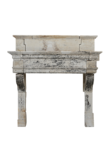 Maison Leon Van den Bogaert Authentic French Louis XIII Limestone Fireplace Mantel with Monumental Upper Mantel – 17th Century Castle Fireplace Surround in Warm Patinated Natural Stone