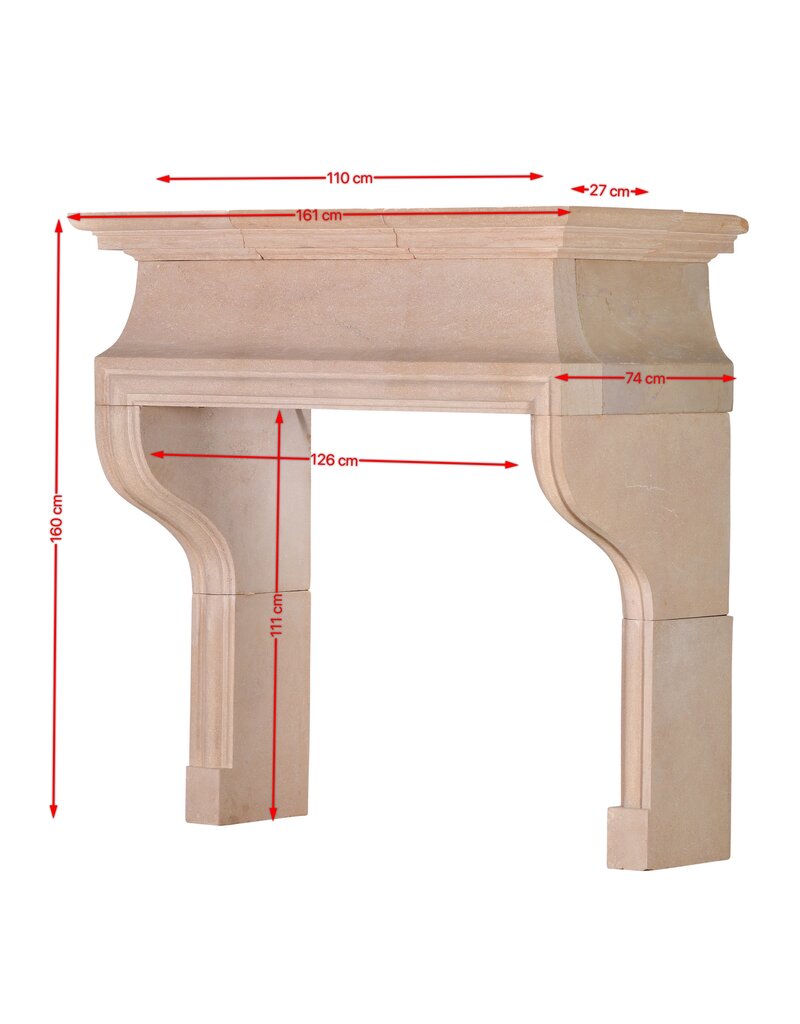 Late 20th Century French Louis XIII Style Fireplace Mantel in Authentic Buxy Stone – Elegant Castle Inspired Limestone Fireplace Surround