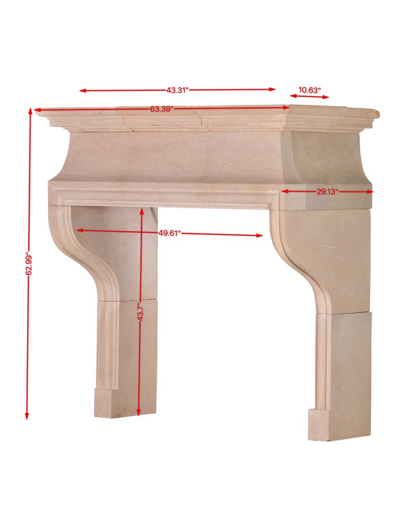 Late 20th Century French Louis XIII Style Fireplace Mantel in Authentic Buxy Stone – Elegant Castle Inspired Limestone Fireplace Surround