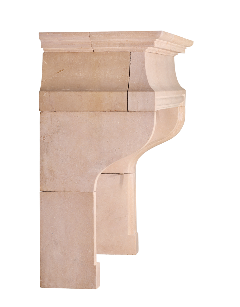 Late 20th Century French Louis XIII Style Fireplace Mantel in Authentic Buxy Stone – Elegant Castle Inspired Limestone Fireplace Surround