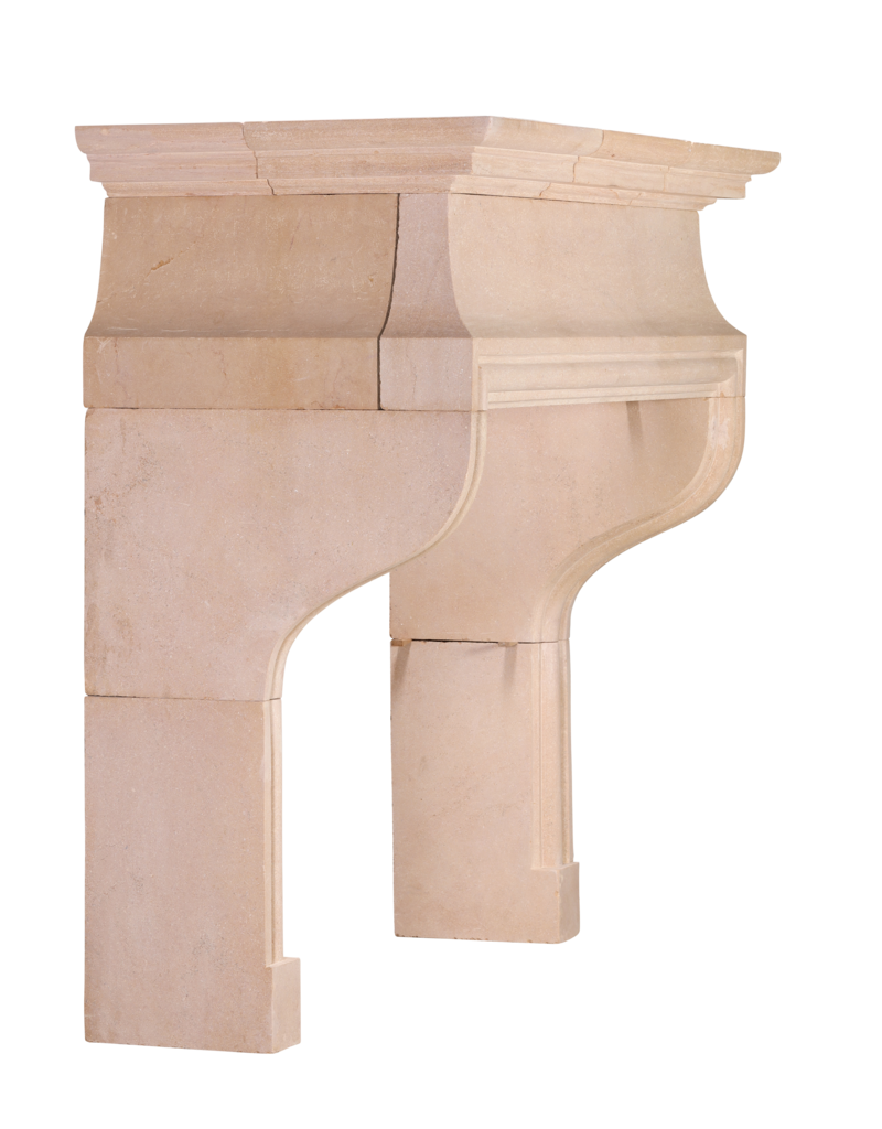 Late 20th Century French Louis XIII Style Fireplace Mantel in Authentic Buxy Stone – Elegant Castle Inspired Limestone Fireplace Surround