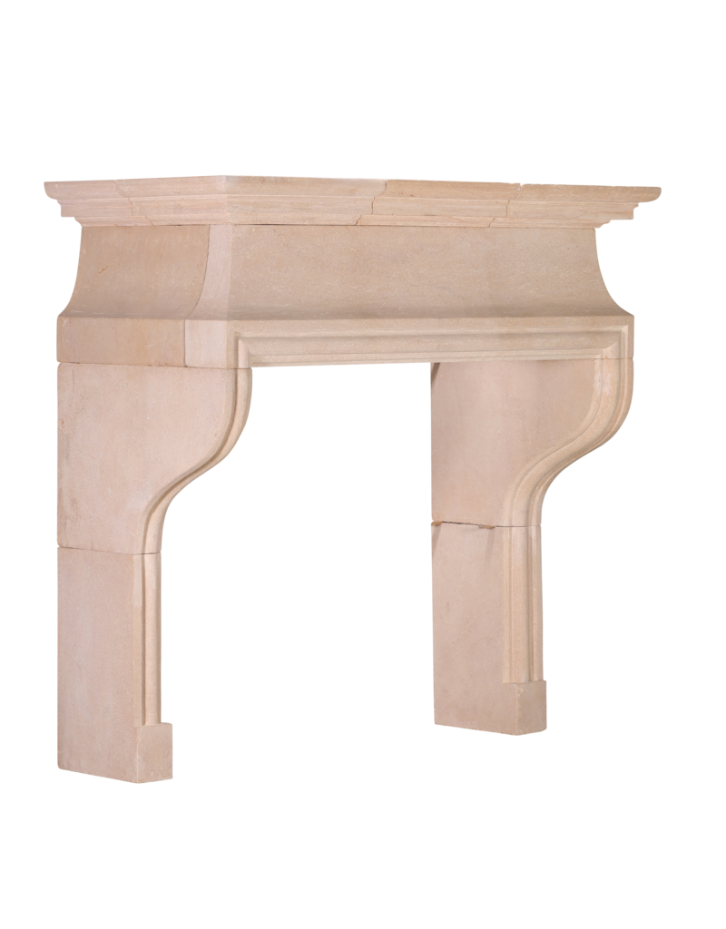 Late 20th Century French Louis XIII Style Fireplace Mantel in Authentic Buxy Stone – Elegant Castle Inspired Limestone Fireplace Surround